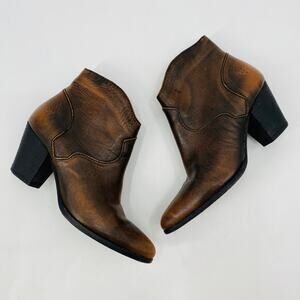 Frye brown leather pointed toe booties